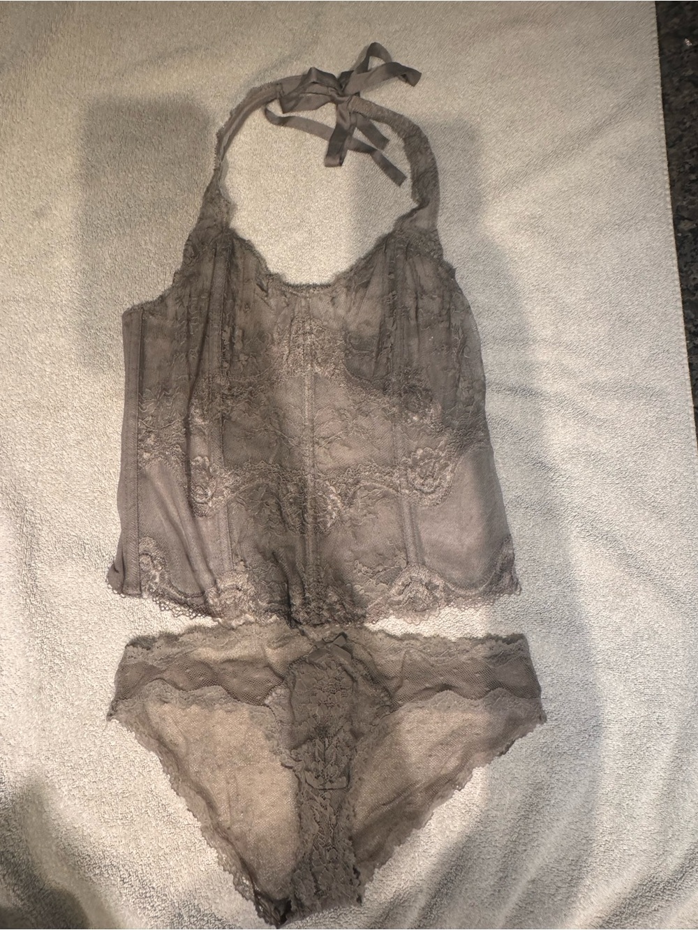 Victoria's Secret Taupe Lace Halter Camisole & Bikini Set